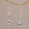 Brincos Elegantes Pequenos e Chiques com Design de Lótus, Pingentes Elegantes Antigos em Forma de Gota Cravejados com Diamantes, Brincos e Brincos Femininos