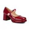 Zapatos Mary Jane de correa simple, charol, punta redonda, de una sola capa, tacón medio grueso, para mujer, tallas 32-43, zapatos de talla grande, zapatos de comercio exterior