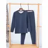 Ropa interior térmica ajustada nutritiva y amigable con la piel para hombre, cuello redondo, forro polar, engrosada, ropa de otoño, traje de pantalón largo