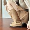 Botas Largas para Mujer 2026 Otoño e Invierno Botas de Mezclilla con Tacón Grueso, Botas Vintage Plegadas Apiladas, Botas de Ante Bootcut, Botas Largas Color Caqui