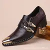 Zapatos Formales de Cuero con Hebilla de Patrón de Cocodrilo para Hombre, Puntera Afilada Metálica, Tacones Altos, Comercio Exterior Dropshipping