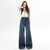 Jeans Acampanados Azules de Cintura Alta para Otoño e Invierno 2025 para Mujer, Pierna Recta Holgada, Sin Piernas, Adelgazantes, Caída Suave, Pierna Ancha