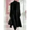 Abrigo de lana personalizado para mujer, estilo europeo y americano, otoño/invierno 2026, color liso, con cintas, prenda exterior de lana de longitud media