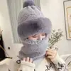 Conjunto de Chapéu e Cachecol de Pelúcia para Mulheres, Protetor de Pescoço de Inverno, Design Fofo de Urso, Estiloso e Versátil para Outono e Inverno, Chapéu da Moda e Quente para Proteção das Orelhas