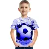 2026 Nueva Camiseta de Manga Corta con Estampado 3D de Patrón de Fútbol Iridiscente Suelta para Hombres y Niños Nueva Moda Camiseta Corta