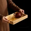 Nuevo Estilo Chino 2025 Nuevo Bambú Color Natural Mango Bandeja para Té Hogar Juego de Té Kung Fu Taza de Té Bandeja de Servicio y Almacenamiento de Té