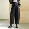 Pantalones Acampanados Cortos de Cuero PU para Mujer 2026 Otoño/Invierno Nuevos de Cintura Alta Adelgazantes de Nueve Puntos Elegantes Versátiles Informales Pantalones de Cuero