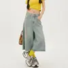 Jeans azul claro mujer verano retro americano lavados desgastados de cintura alta pierna recta holgada pantalones cropped de pierna ancha