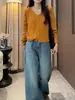Cárdigan de punto con cuello en V y manga larga estilo coreano para mujer, colección otoño 2026, talla grande, corte holgado, simple, casual y versátil.