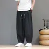 Calças masculinas de seda gelada com listras finas, novas calças harém estilo chinês, calças esportivas finas de verão estilo chinês, soltas, perna reta