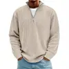 2026 Amazon Nuevo Otoño Camisas Casuales para Hombre Cuello Alto Cremallera Pana Manga Larga Camisa Polo para Hombre