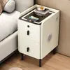 Mesita de noche inteligente ultraestrecha, madera maciza, multifuncional, pequeña, diseño simple y moderno, con carga inalámbrica