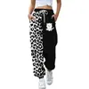 Pantalones jogger casuales de otoño 2024 transfronterizos europeos y americanos con estampado, corte ajustado, cintura alta, cordón y diseño de retazos