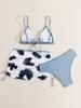 Traje de Baño Infantil Europeo y Americano 2025 Conjunto de Tres Piezas Bikini Estampado para Niñas Mayores Traje de Baño de Comercio Exterior para Niñas