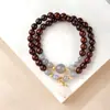 Pulsera de Sándalo Rojo de Hoja Pequeña Natural con Cuentas de Ágata Gris de la Fortuna, Pulsera para Mujer con Cuentas de Concha Yanyuan para Manipular y Meditación, Cuentas de Oración Budistas