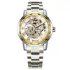 Reloj de Pulsera Mecánico Manual de Moda Casual de Negocios para Hombre, Modelo Transfronterizo Nuevo Ganador, Correa Dorada Calada