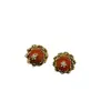 Chapado de Cobre Antiguo Occidental Medio 18 Oro Vintage Viejo Combinado con Flor de Diamante Pequeño Diseño de Piedra Natural Roja