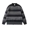 Suéter de Rayas Retro Japonés Color Block para Hombre y Mujer, Diseño de Otoño e Invierno, Estilo Perezoso, Cárdigan de Punto Holgado con Cuello Redondo