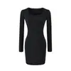 Vestido Preto Quadrado Europeu e Americano Garota Picante Feminino Outono Justo Emagrecedor Manga Longa Interna Saia Curta Sexy Que Marca o Quadril