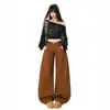 Jeans retro americanos de dobladillo curvo para mujer, transfronterizos 2026 otoño nuevos pantalones de pierna ancha adelgazantes de cintura alta, pantalones largos de color caramelo