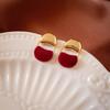 Brincos de franja com laço vermelho e flocado de agulha de prata brincos de flor doce retrô brincos de temperamento da moda outono e inverno