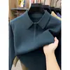 Venta al por mayor transfronteriza de suéteres gruesos de punto con cuello de solapa y media cremallera para hombres de mediana edad, nuevo jersey cálido de capa base para otoño e invierno