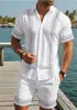 Camisa de Cuello Cubano para Hombre Conjunto de Dos Piezas Moda Elegante Compras Casual Camisa Estampada de Manga Corta Pantalones Cortos
