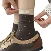 Meias com etiqueta de tecido de bolinhas estilo Miu para mulheres, meias de cano médio, primavera e outono, color block retrô francês, Maillard, sem costura, meias largas (slouch socks)