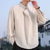 Camisa casual de manga larga de algodón y lino estilo chino, talla grande, con botones, para hombre, tendencia china, cuello mao, corte holgado, atuendo de té inspirado en Zen