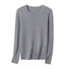 Blusa de tricô rosa com gola redonda para mulheres, outono, corte justo, lavável à máquina, base 100% lã merino fiada finamente