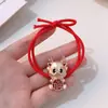 Banda para el cabello de Año Nuevo rojo de metal de alto grado del zodíaco del dragón, banda de goma elástica alta para mujer, cuerda para el cabello festiva, accesorios para el cabello