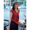 Camisa de manga corta ligeramente lujosa con cuello de diseño de cinta para mujer, nueva moda de verano, top elegante y versátil