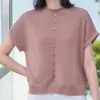Suéter de punto de manga corta con cuello redondo para mujer, estilo nuevo Verano 2026, Camiseta base de punto fino holgada y elegante