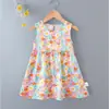 Vestido de princesa floral de verão para meninas Vestido de praia Vestido de colete de seda de algodão Vestido infantil Vestido de linha A