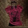 2026 Amazon Cuello Halter Verano Retro Estampado de Guitarra y Alas Y2K Manga Corta Camiseta Estampada Rosa para Mujer Venta al por Mayor