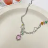 Collar de Corazón de Piedra Rota para Mujer, Diseño de Nicho Hip-Hop de Moda, Gargantilla Acrílica con Cuentas de Colores, Cadena de Perlas