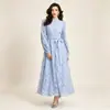 Vestido Largo Elegante para Mujer con Bordado de Lentejuelas Pesadas Estilo Retro, Manga Larga, Cuello Alto, Cordones para Ceñir la Cintura, Dobladillo Ancho, En Stock