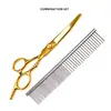 Gutche Juego Profesional de Tijeras para Aseo de Mascotas Tijeras de Cabeza Redonda Doradas Tijeras Planas Tijeras Dentales Tijeras de Seguridad