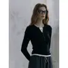 Suéter de punto sofisticado estilo francés con bloques de color, tipo dos piezas, para mujer, adecuado para primavera y otoño, atuendo único e intelectual