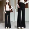Pantalones de Cachemira Sintética para Mujeres Embarazadas Otoño e Invierno 2024 Pantalones de Pierna Ancha Otoño Pantalones Rectos Otoño para Mujeres Embarazadas