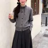 Cardigan de punto de encaje con lazada estilo francés suave, con volantes, cuello redondo, suéter abrigo de temperamento para mujer