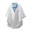 Estilo Novo de Verão Camisa Polo Falsa de Duas Peças Color Block Tendência Decote V Casual Versátil Manga Curta Top Masculino Moda Masculina