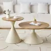 Mesa de centro cor creme em madeira maciça, estilo nórdico, para salas de estar de casa, combinação para apartamentos pequenos, moderna, simples, redonda, móvel