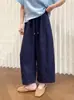Pantalones Largos de Lino de Verano con Caída Estilo Coreano Nuevas Llegadas de Verano Holgados con Caída Adelgazantes de Cintura Alta Pierna Ancha Número de Modelo 77893