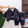 Conjunto espesso de inverno para bebês e crianças pequenas, unissex, quente, casual, para atividades ao ar livre, estilo coreano, colete acolchoado com zíper e moletom com capuz