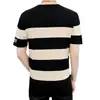 Camiseta de punto de manga corta con cuello redondo personalizada con rayas tipo hielo, estilo coreano para hombre, moderna, ajustada, fina para verano, de seda de hielo, manga corta