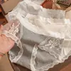 Calcinha feminina de renda vazada intrincada estilo francês, calcinha de algodão para bebê, antibacteriana 10A, entrepernas estendido, calcinha estilo puro desejo