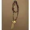 Collar de Caballo de la Felicidad Mochen: Lujo Ligero, Nicho, Moderno, de Alto Nivel, con Cuentas de Piedra Natural, Borla Larga de Pelo de Poni Cepillado, Suéter Largo