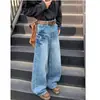 Jeans unisex retro americanos de tiro bajo con tachuelas y pierna ancha, diseño de alta costura, pantalones rectos holgados y casuales que estilizan