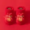 Calcetines para Bebé Jingqi Otoño e Invierno Bebé Rojo Año Nuevo Antideslizantes Suela Suave Calcetines de Piso Niños Espesos Cálidos Calcetines para Niños Pequeños